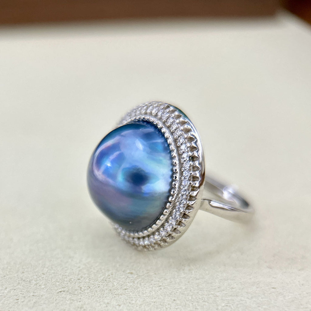 14.5mm Blue Purple Seawater Pearl Ring