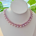 Lace braided pearl choker with fairy pink and purple natural freshwater pearls.