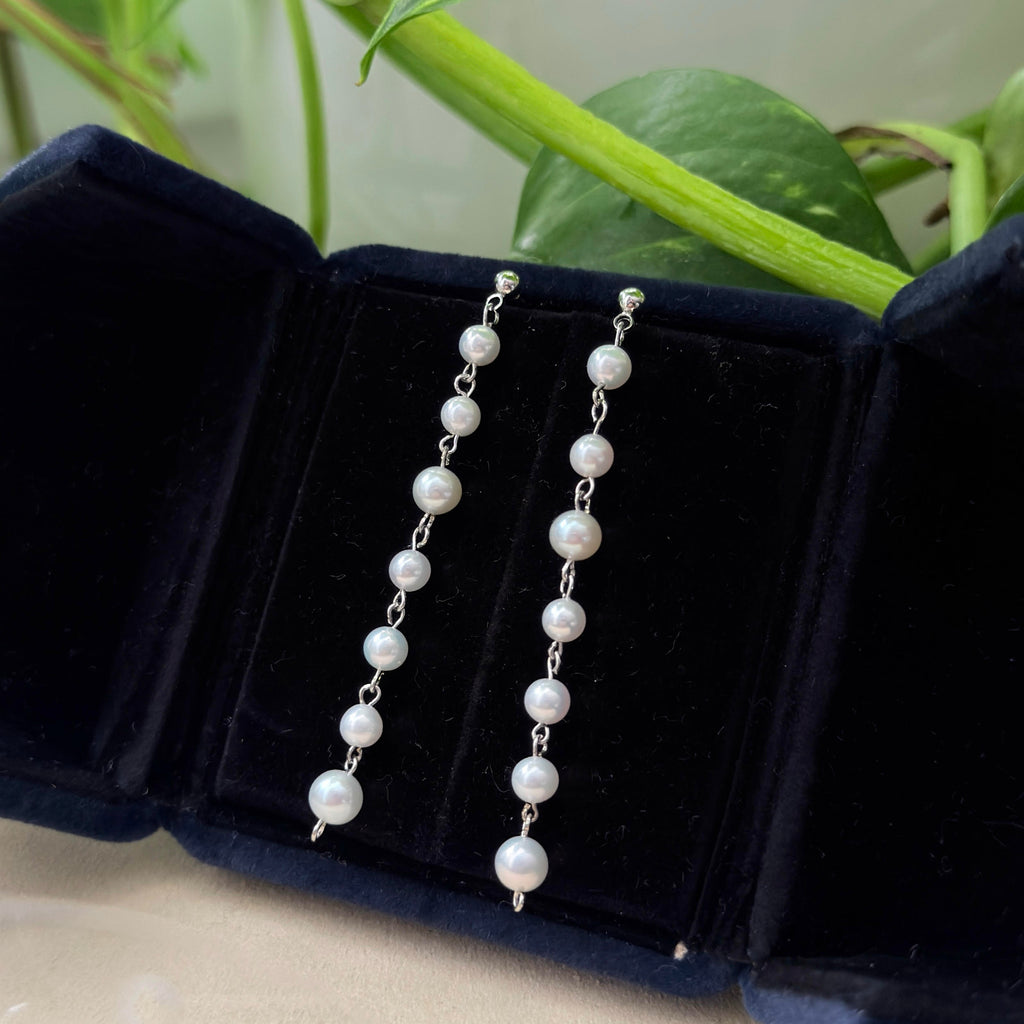 Long White Freshwater Pearl Dangle Earrings – Blue Halo