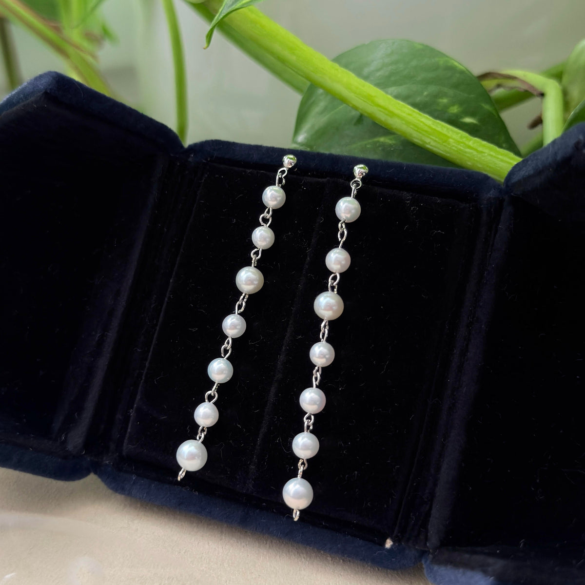 Long White Freshwater Pearl Dangle Earrings – Blue Halo