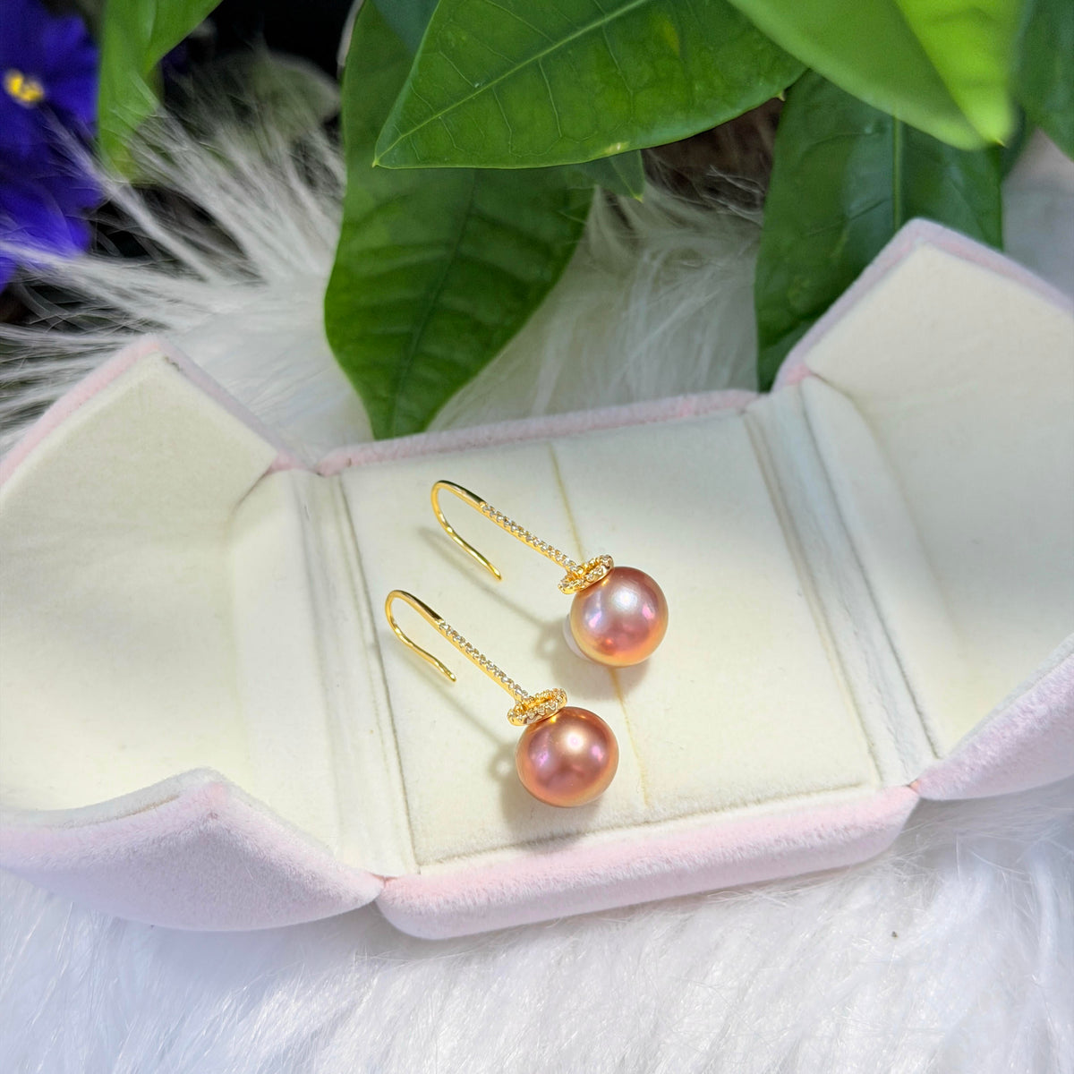 12mm Metallic Brown Freshwater Pearl Drop Earrings – Green Halo