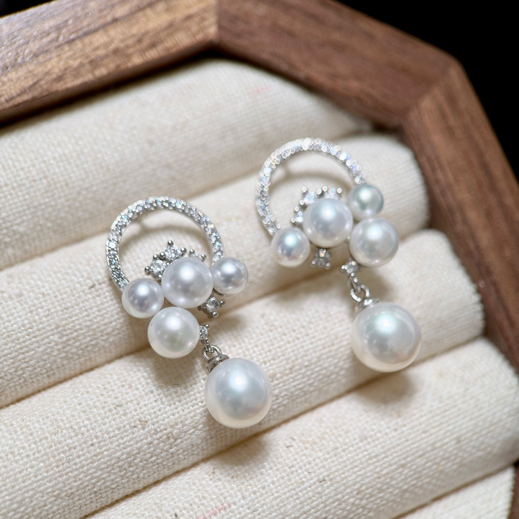 Sparkling Multi-Pearl Cluster Drop Earrings