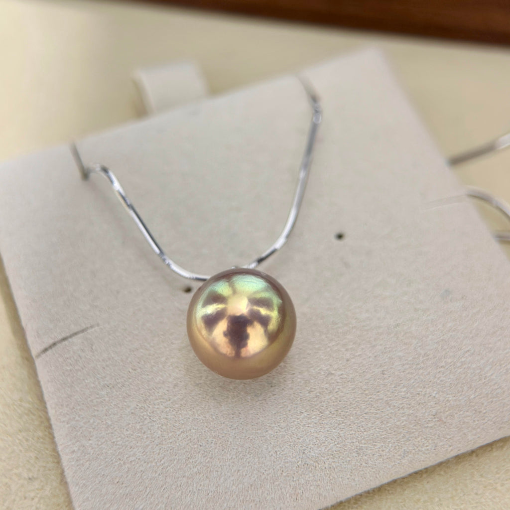 13.2 mm multicolor freshwater pearl necklace on a sterling silver snake-bone chain.