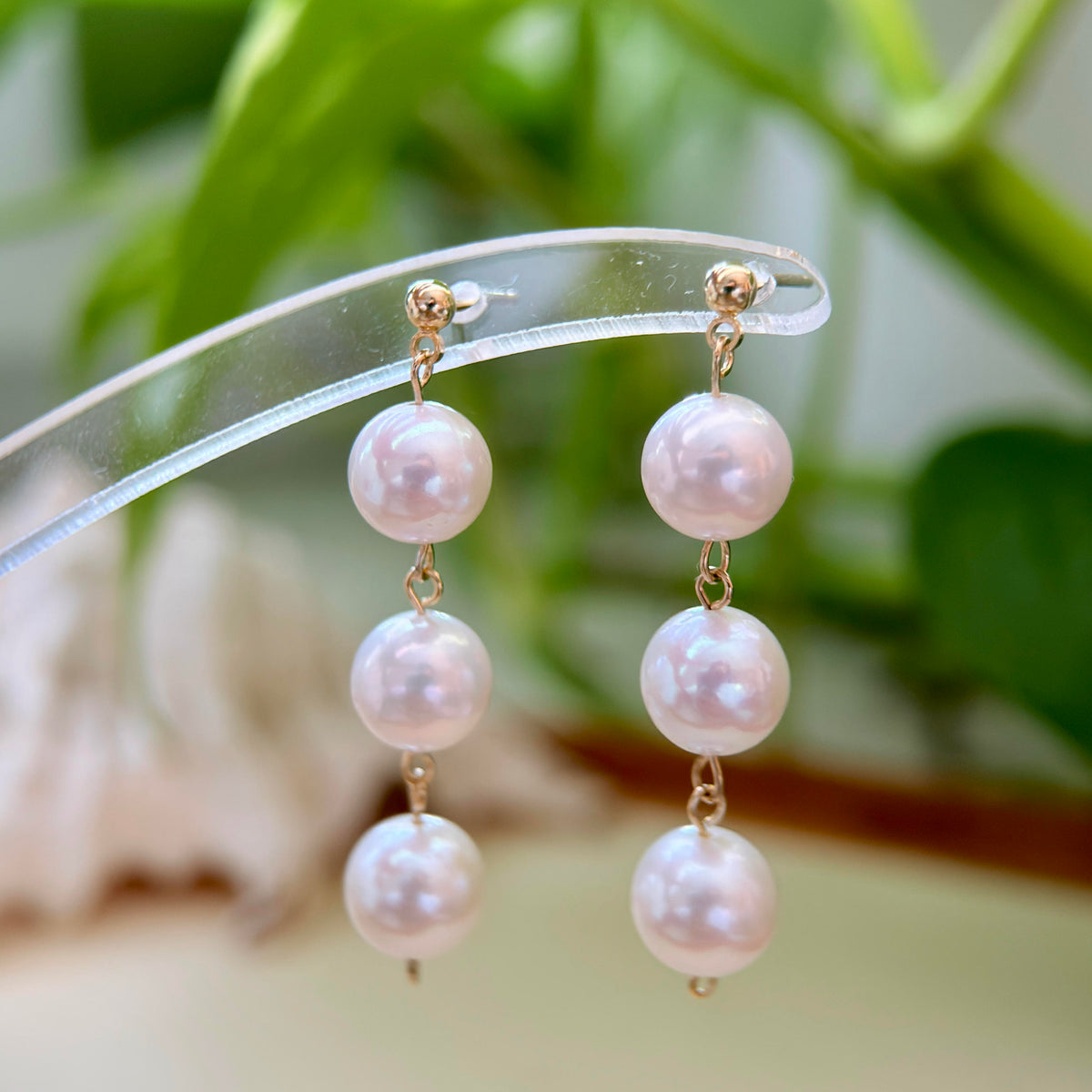 Triple White Freshwater Pearl Drop Earrings – Pink Halo