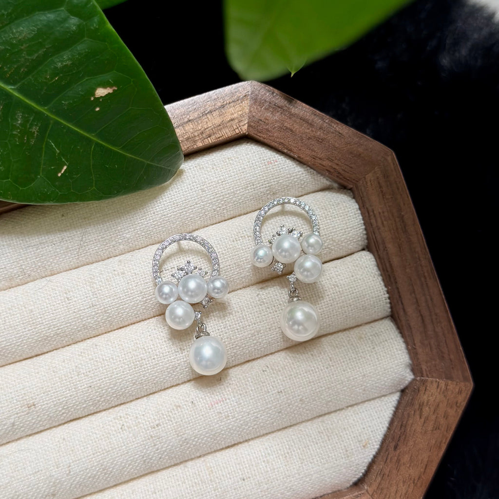 Sparkling Multi-Pearl Cluster Drop Earrings