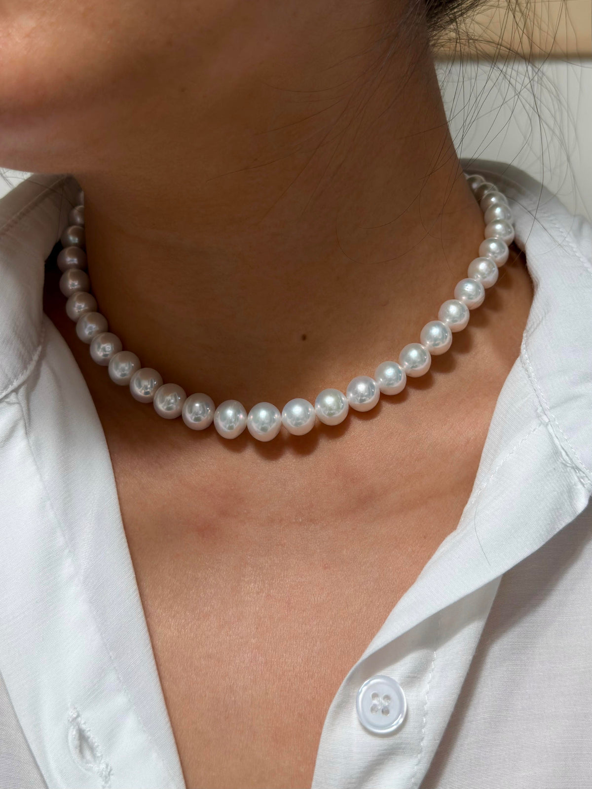 Elegant white freshwater pearl strand suitable for everyday and occasion wear.