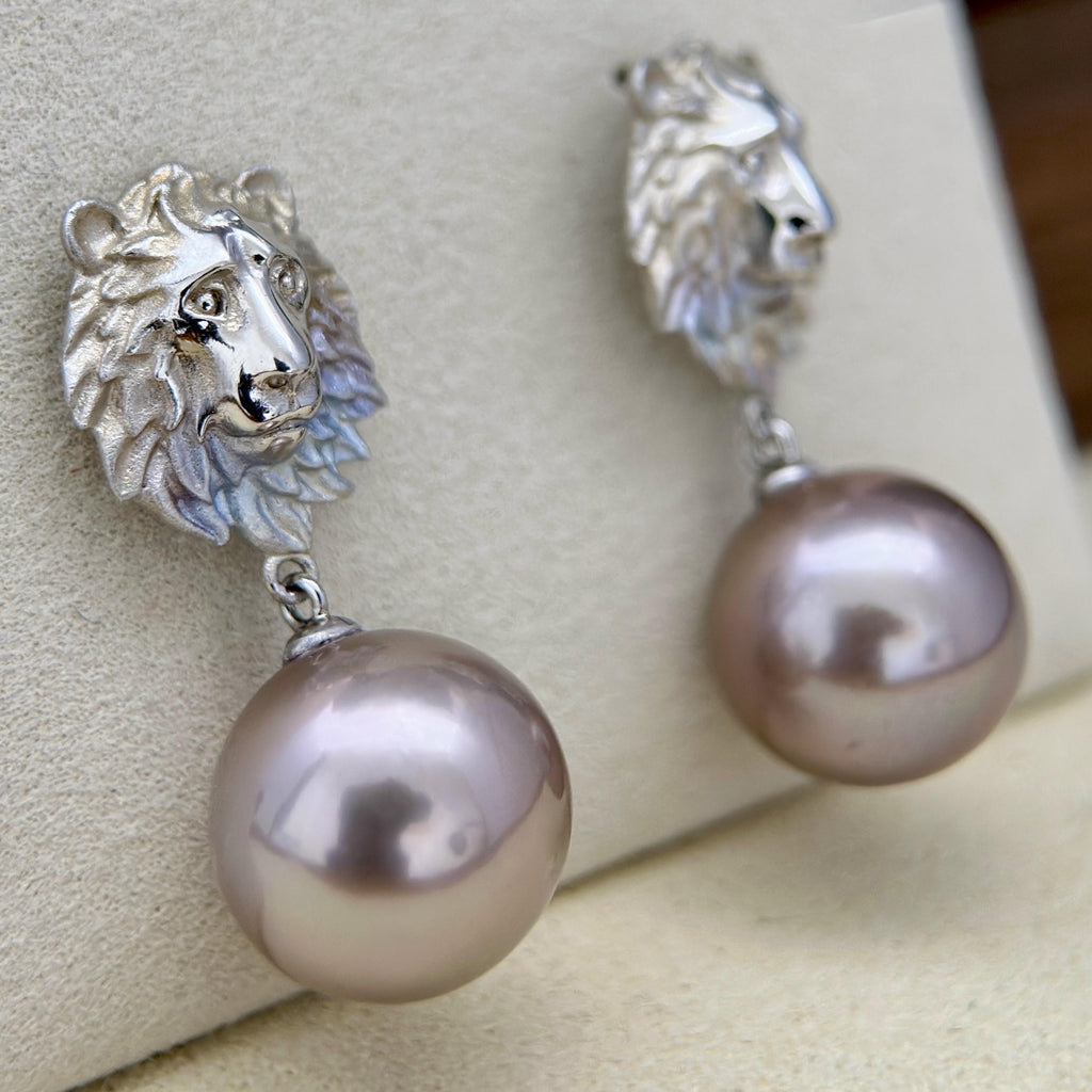 12.5 mm freshwater pearl earrings in a deep bronze tone.