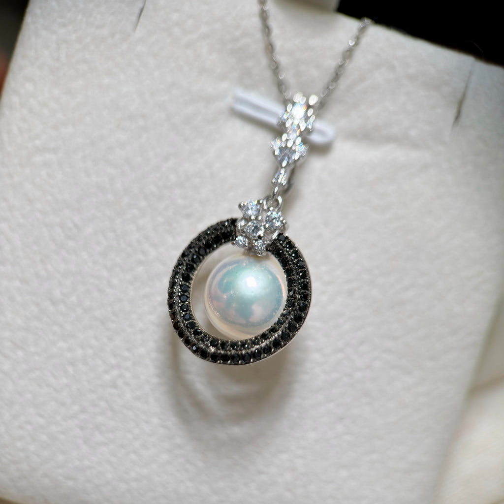 White Pearls Black CZ Pearl Ring & Pendant