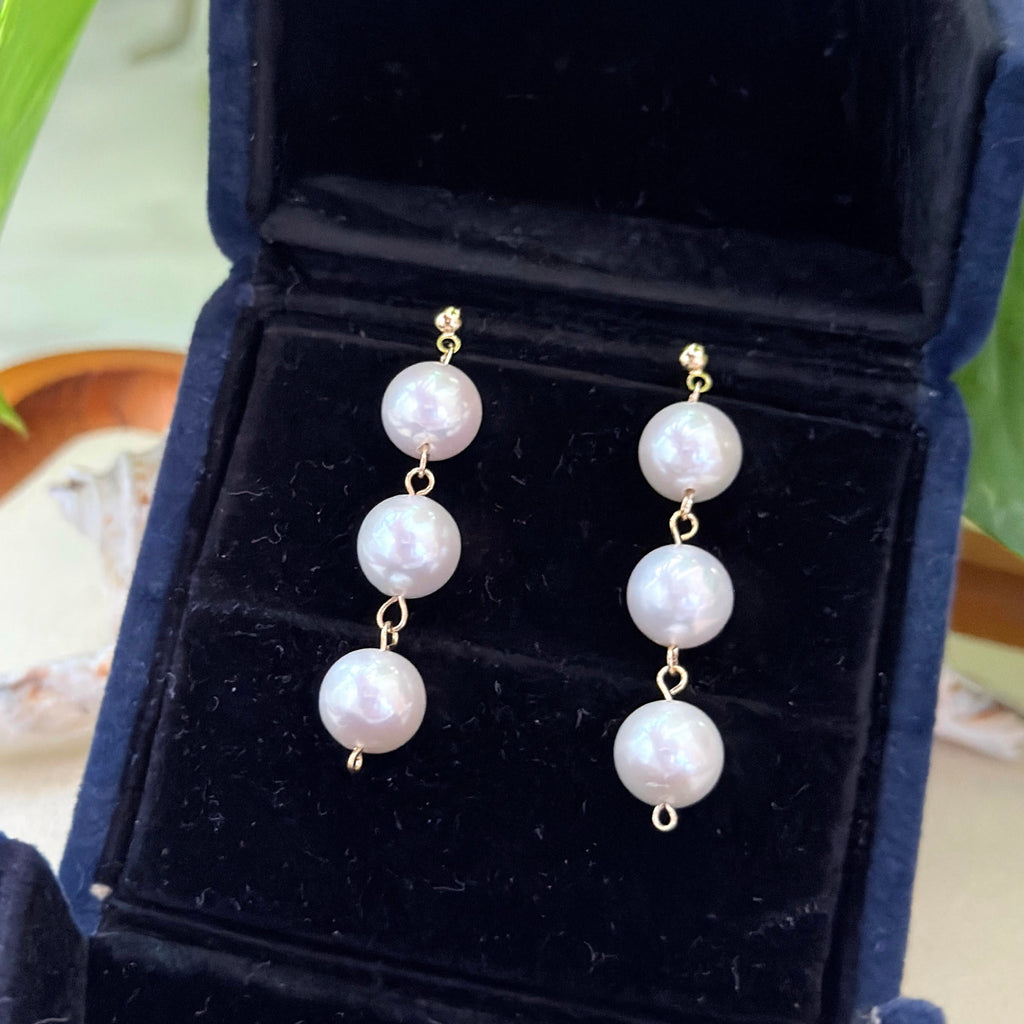 Triple White Freshwater Pearl Drop Earrings – Pink Halo