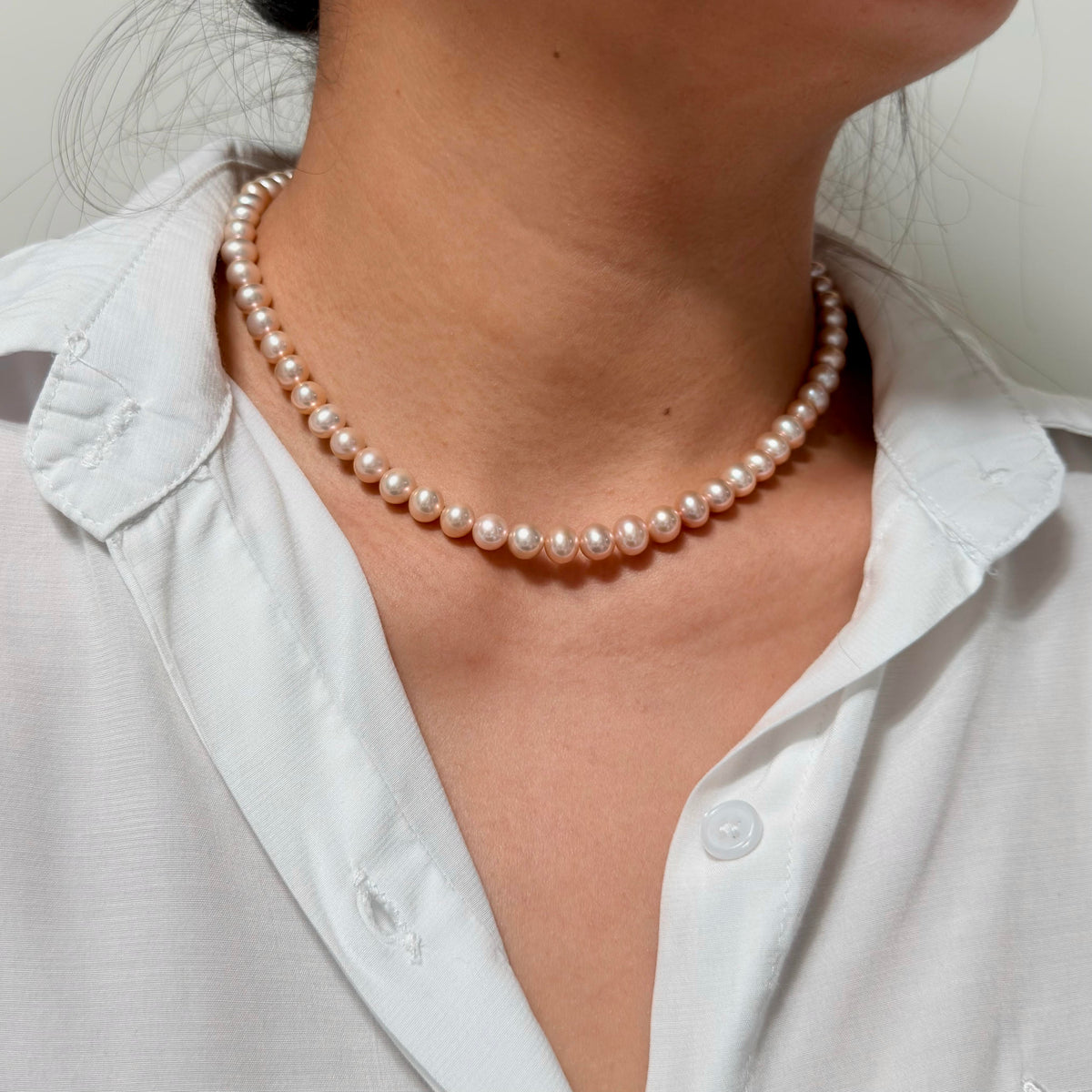 Elegant Metallic Orange 7.5mm Freshwater Pearl Necklace