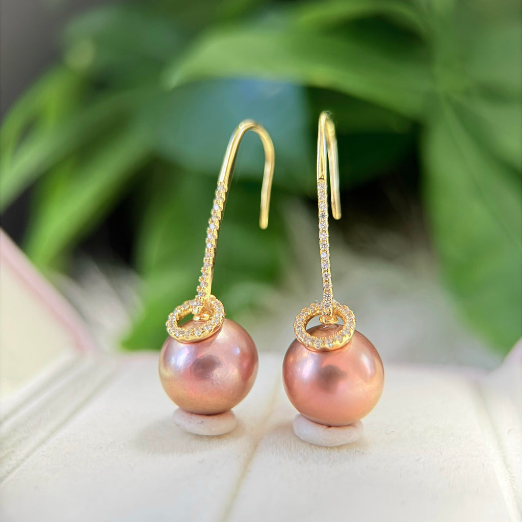 12mm Metallic Brown Freshwater Pearl Drop Earrings – Green Halo