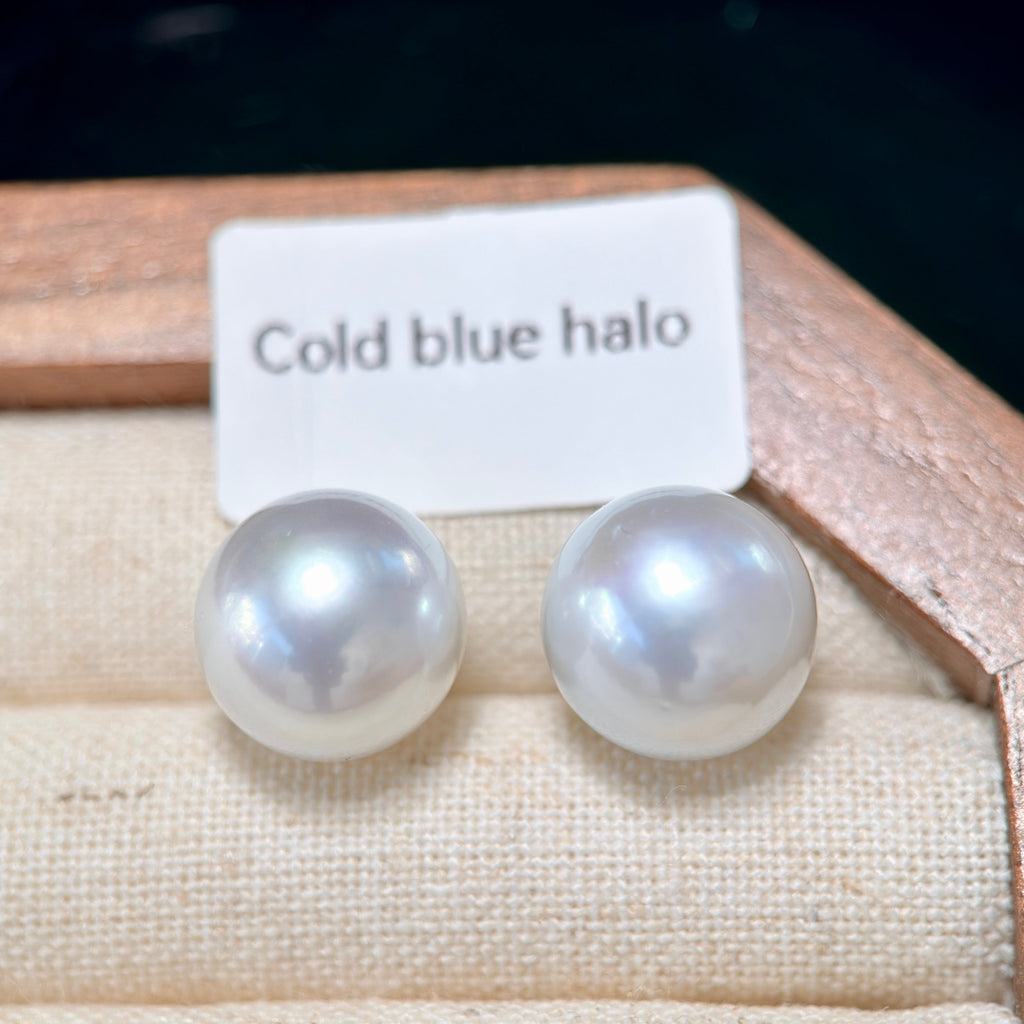 12mm White Freshwater Pearl Stud Earrings – Four Halo Colour Variations