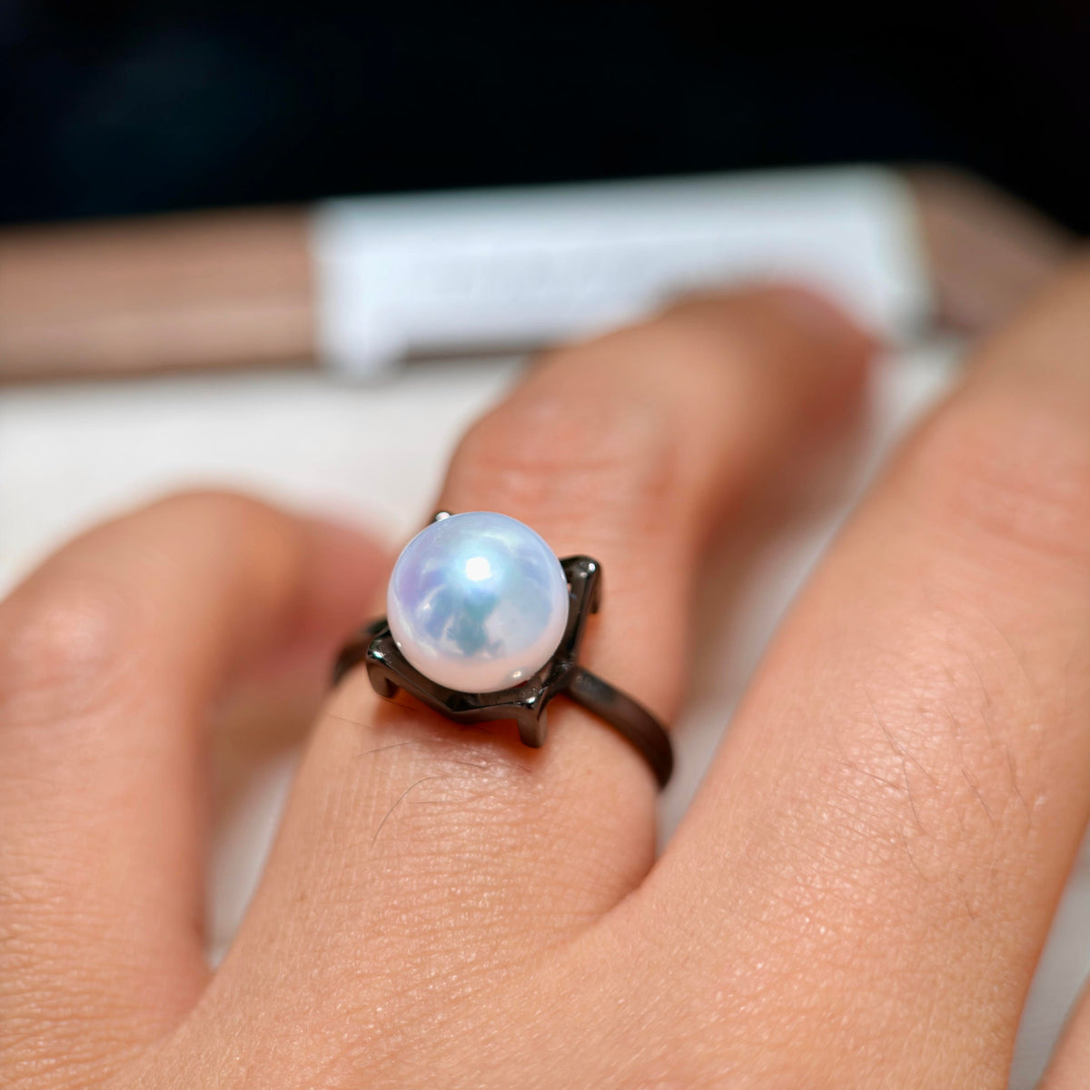 Blue Halo Pearl Ring & Pendant Set