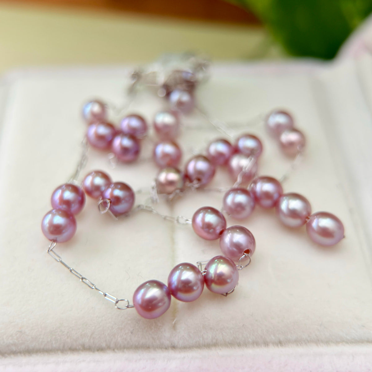 Delicate freshwater pearl necklace finished with sterling silver.