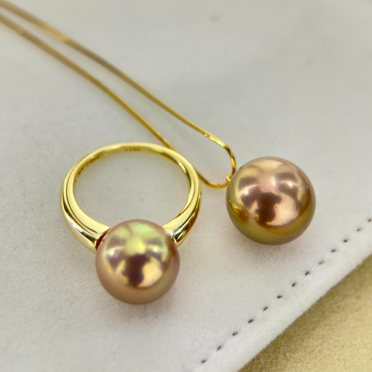 Golden Green Pearl Ring & Pendant Jewelry Set