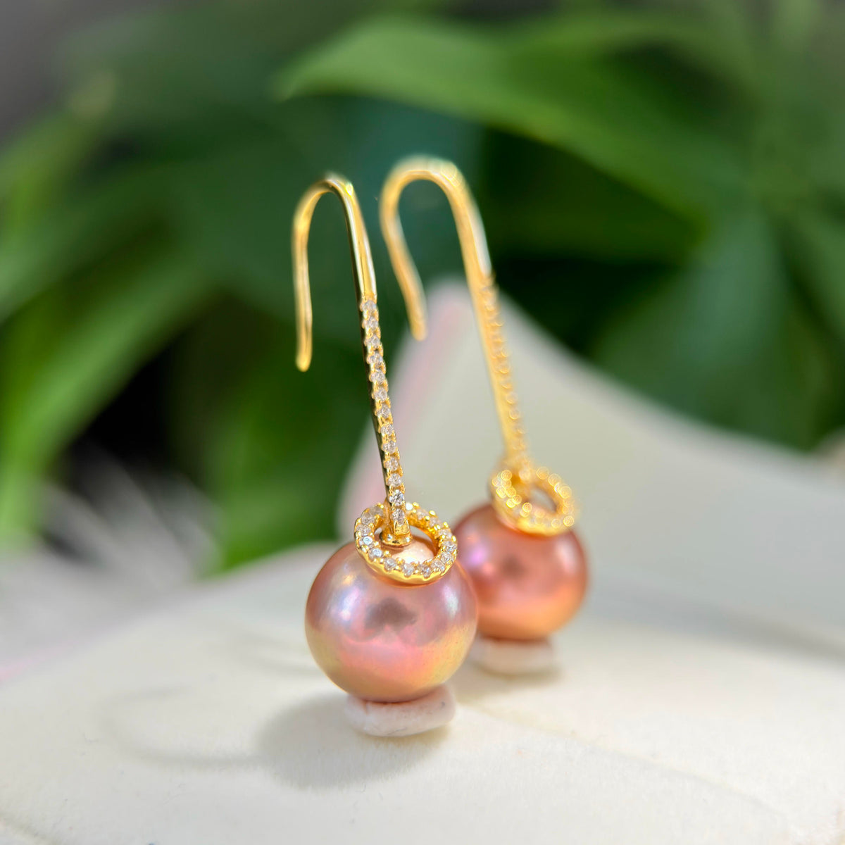 12mm Metallic Brown Freshwater Pearl Drop Earrings – Green Halo