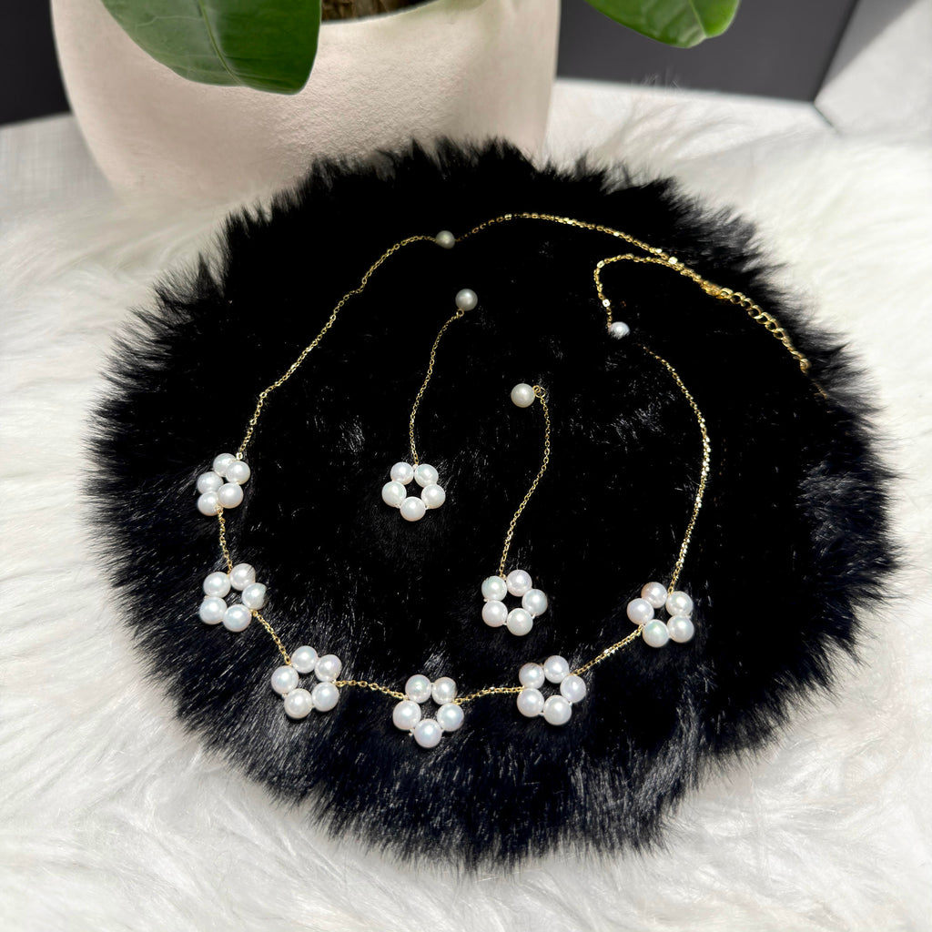 Delicate Pearl Flower Jewelry Set – Necklace & Earrings
