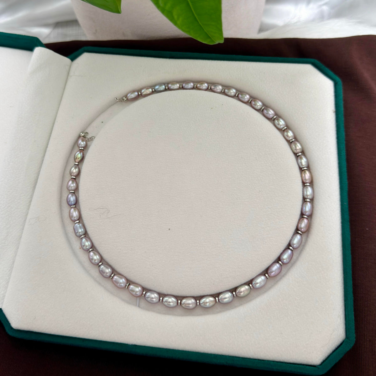 6 mm natural purple freshwater pearl necklace with vivid shifting colour.