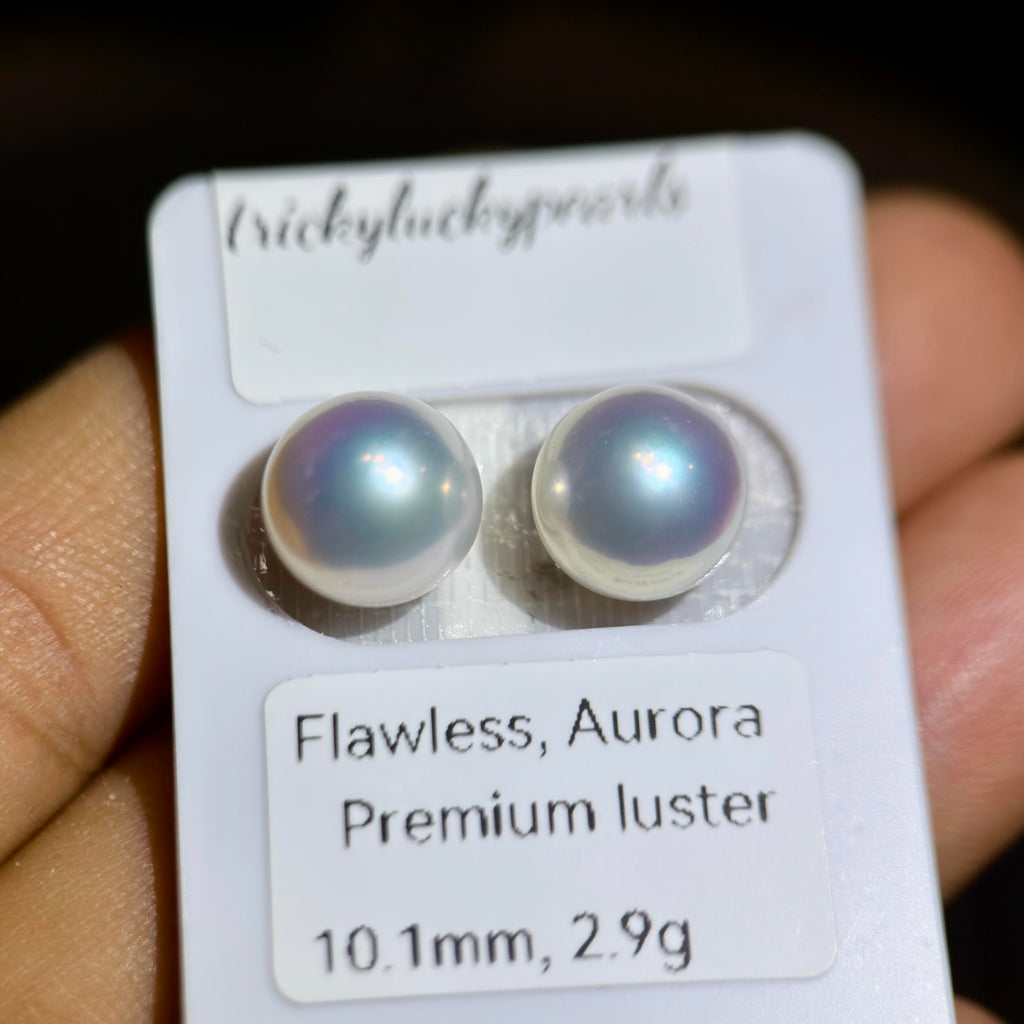Premium 10 mm freshwater pearl stud earrings with clean near-round pearls.