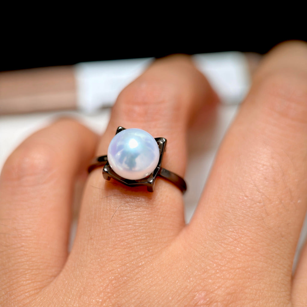 Blue Halo Pearl Ring & Pendant Set