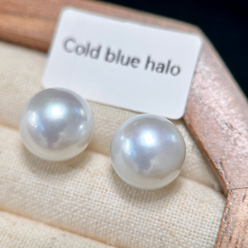 12mm White Freshwater Pearl Stud Earrings – Four Halo Colour Variations