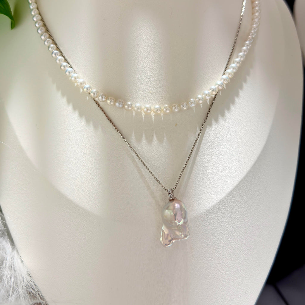 Dreamy mint green and blue baroque freshwater pearl pendant.