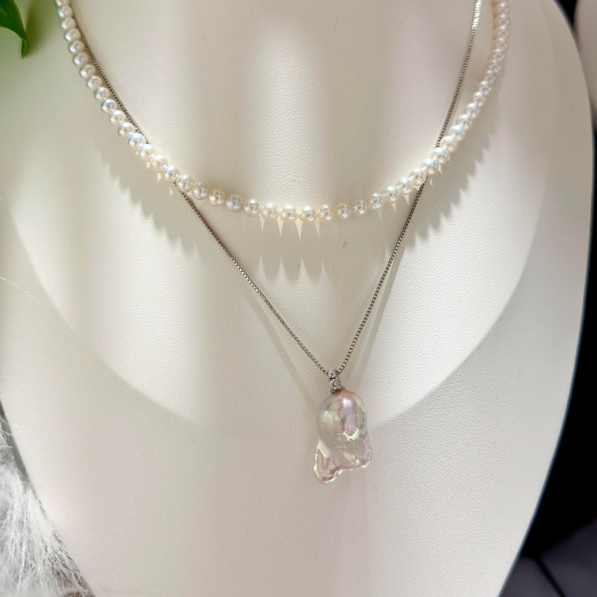 Dreamy mint green and blue baroque freshwater pearl pendant.