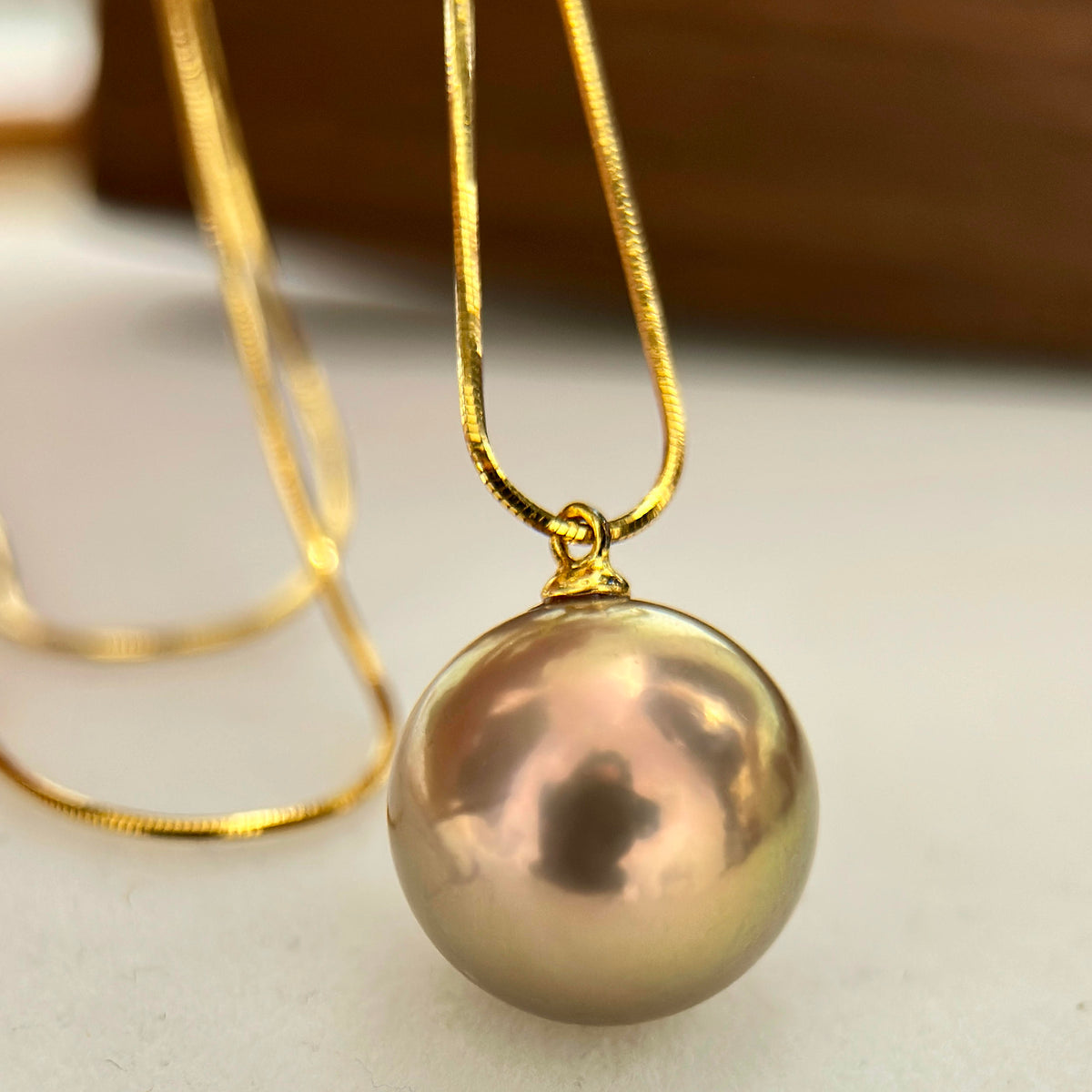 Golden Green Pearl Ring & Pendant Jewelry Set