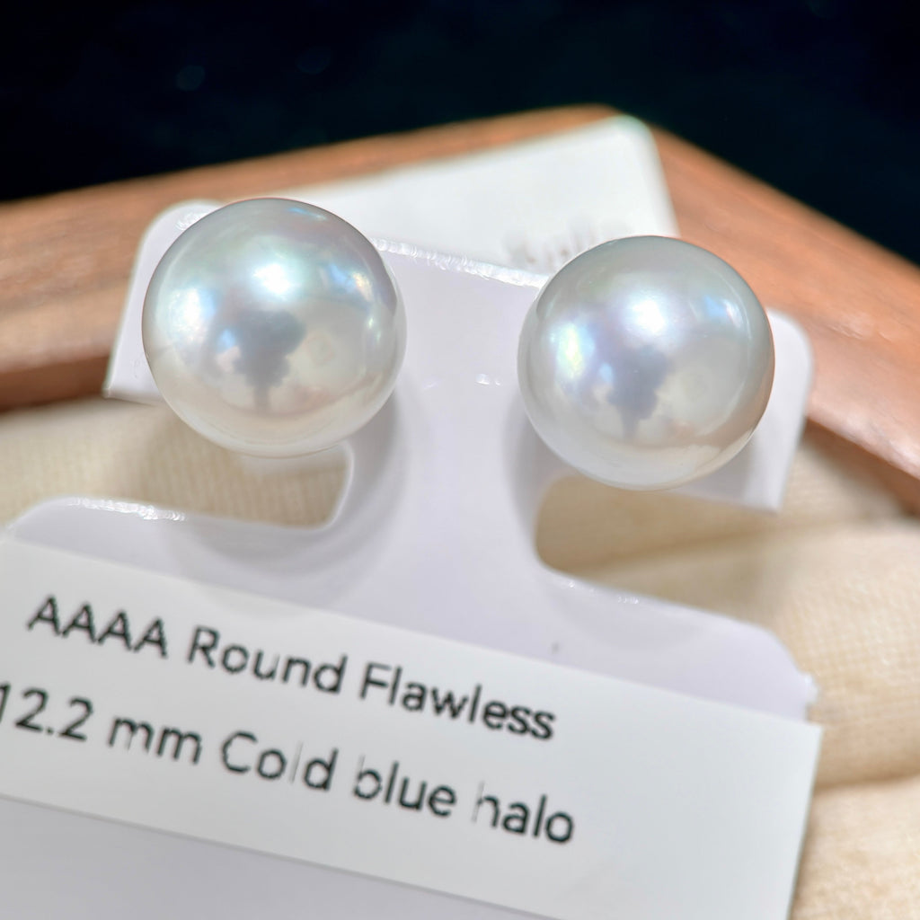 12mm White Freshwater Pearl Stud Earrings – Four Halo Colour Variations