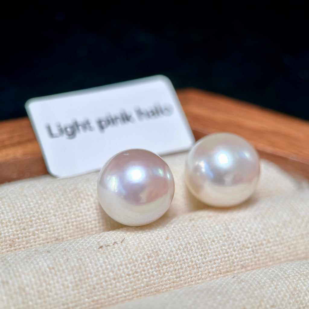 12mm White Freshwater Pearl Stud Earrings – Four Halo Colour Variations