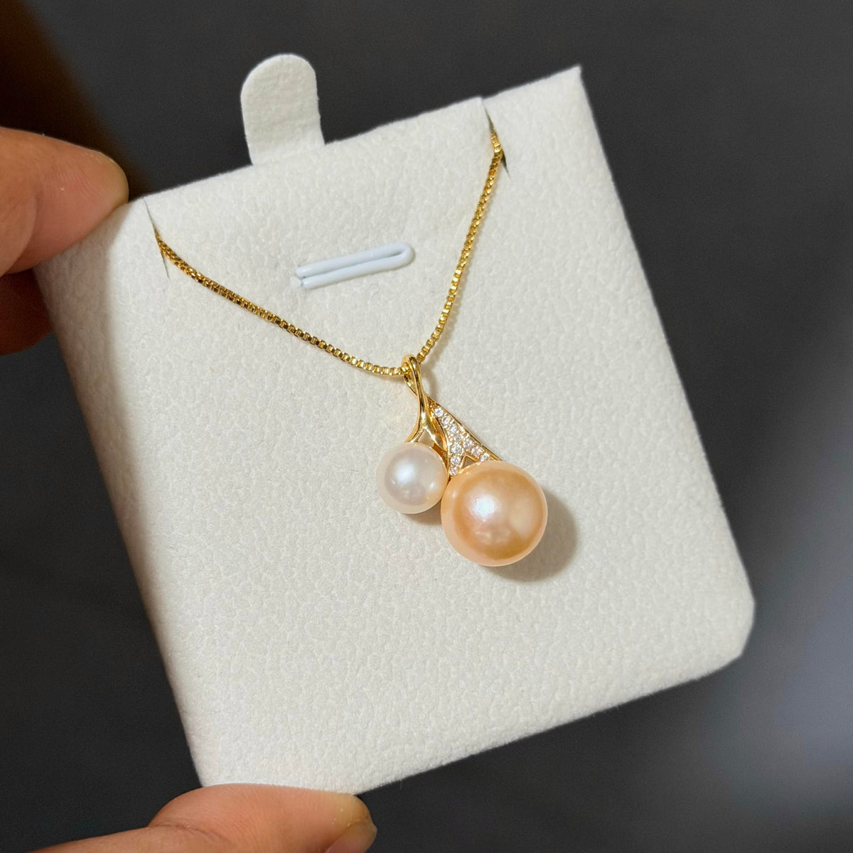 Dual Golden Orange & White Pearl Pendant Necklace