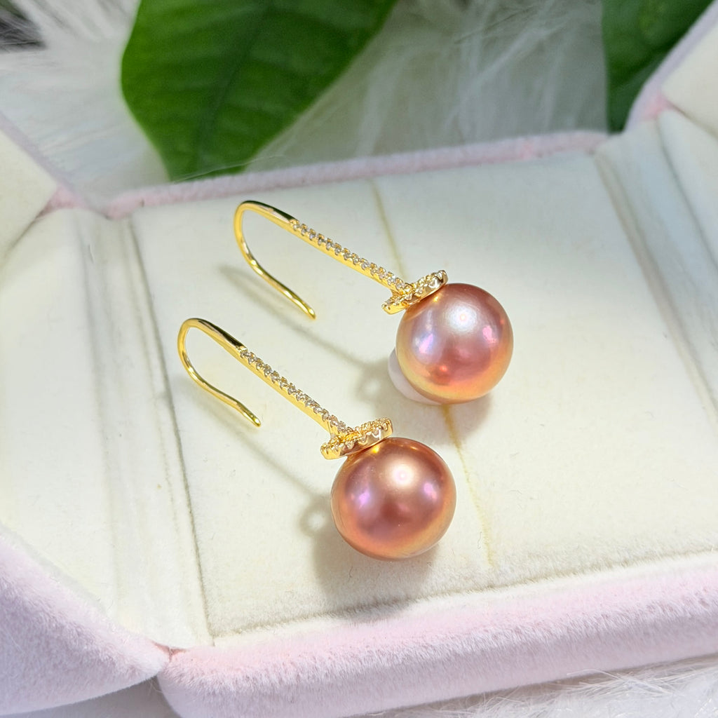 12mm Metallic Brown Freshwater Pearl Drop Earrings – Green Halo
