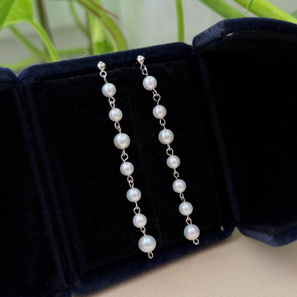 Long White Freshwater Pearl Dangle Earrings – Blue Halo