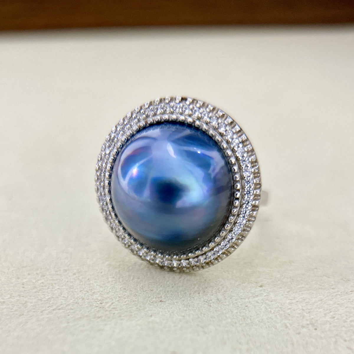 14.5mm Blue Purple Seawater Pearl Ring
