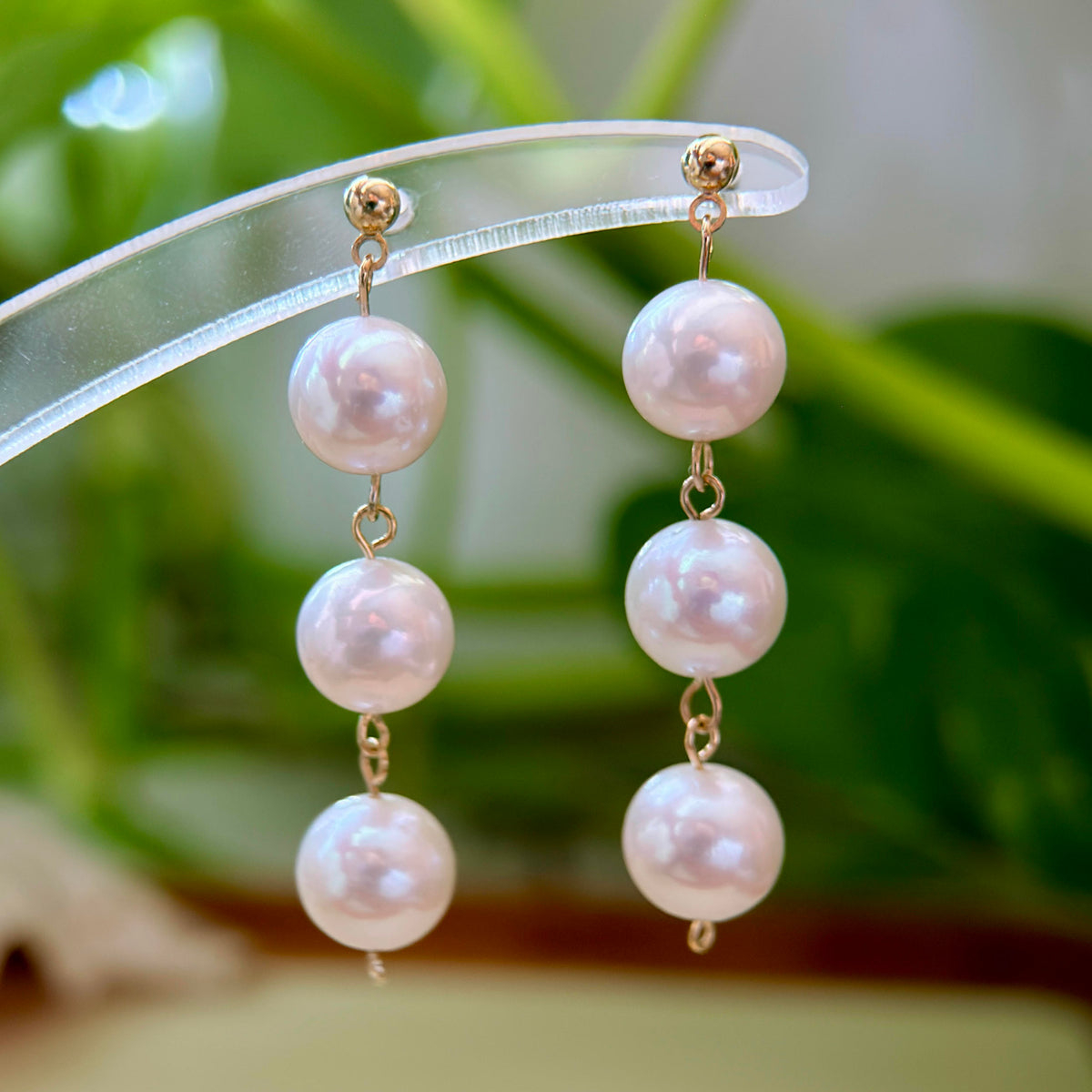 Triple White Freshwater Pearl Drop Earrings – Pink Halo