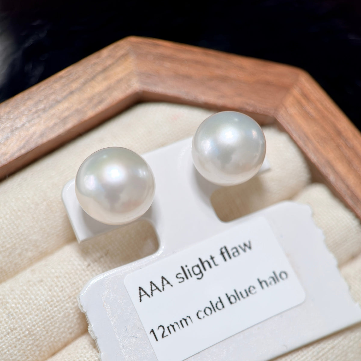 12mm White Freshwater Pearl Stud Earrings – Four Halo Colour Variations