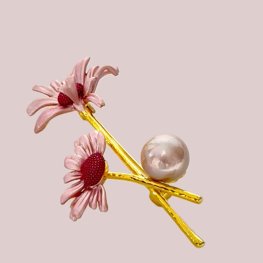 Painted Flower Pearl Brooch