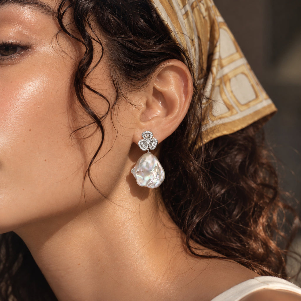 Lucky Charm 20mm White Baroque Pearl Drop Earrings
