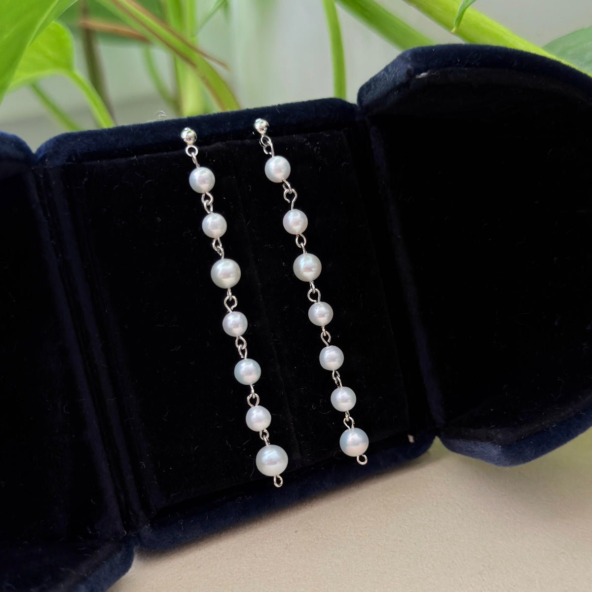 Long White Freshwater Pearl Dangle Earrings – Blue Halo