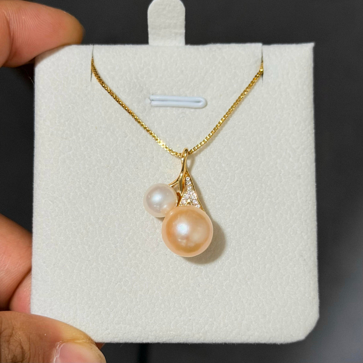 Dual Golden Orange & White Pearl Pendant Necklace