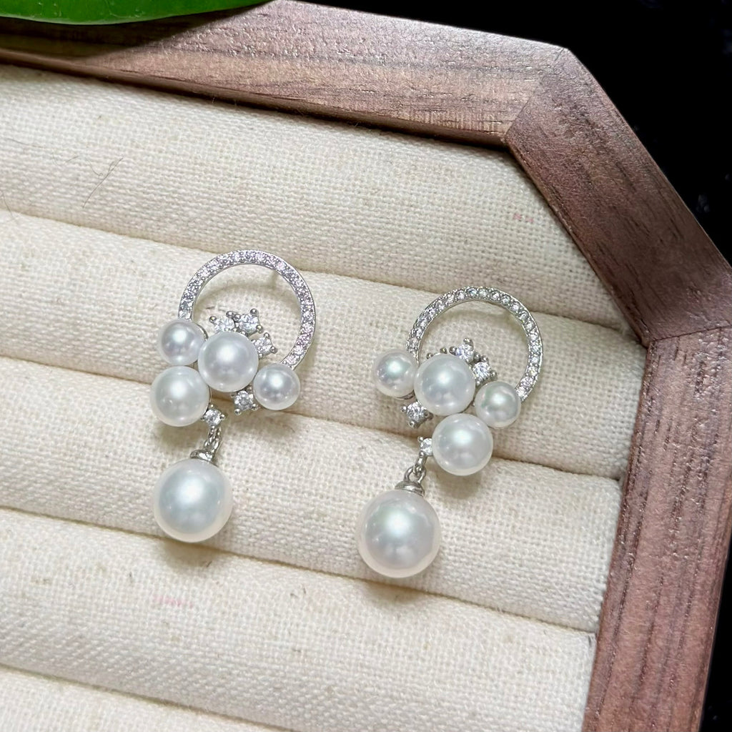 Sparkling Multi-Pearl Cluster Drop Earrings