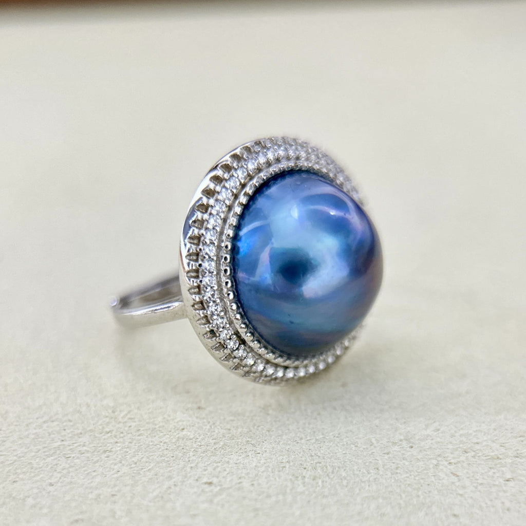 14.5mm Blue Purple Seawater Pearl Ring