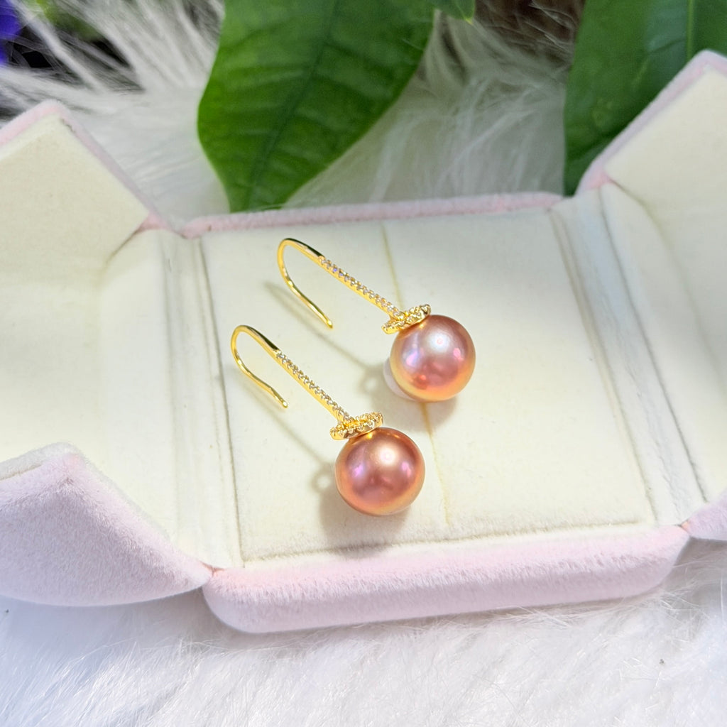 12mm Metallic Brown Freshwater Pearl Drop Earrings – Green Halo