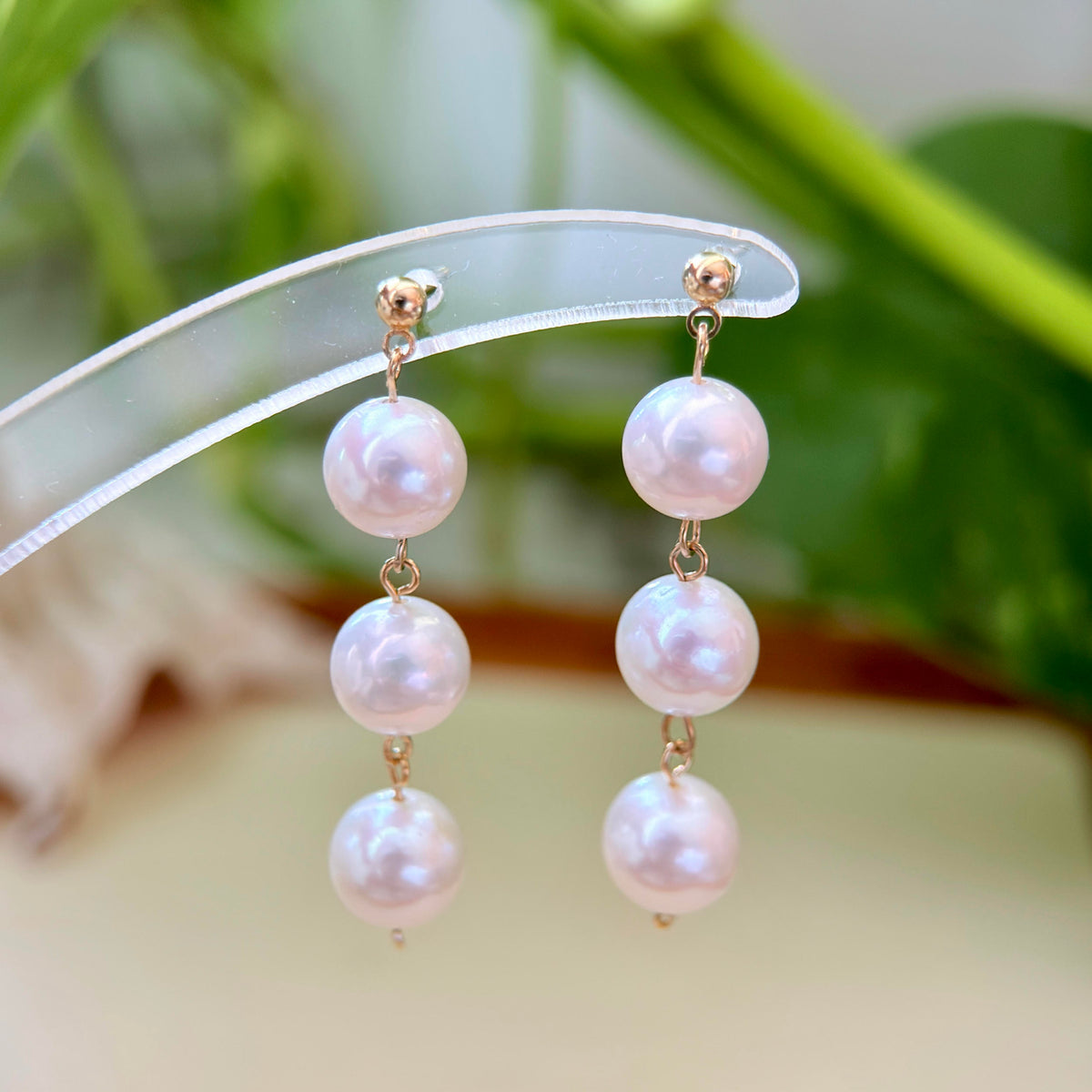 Triple White Freshwater Pearl Drop Earrings – Pink Halo