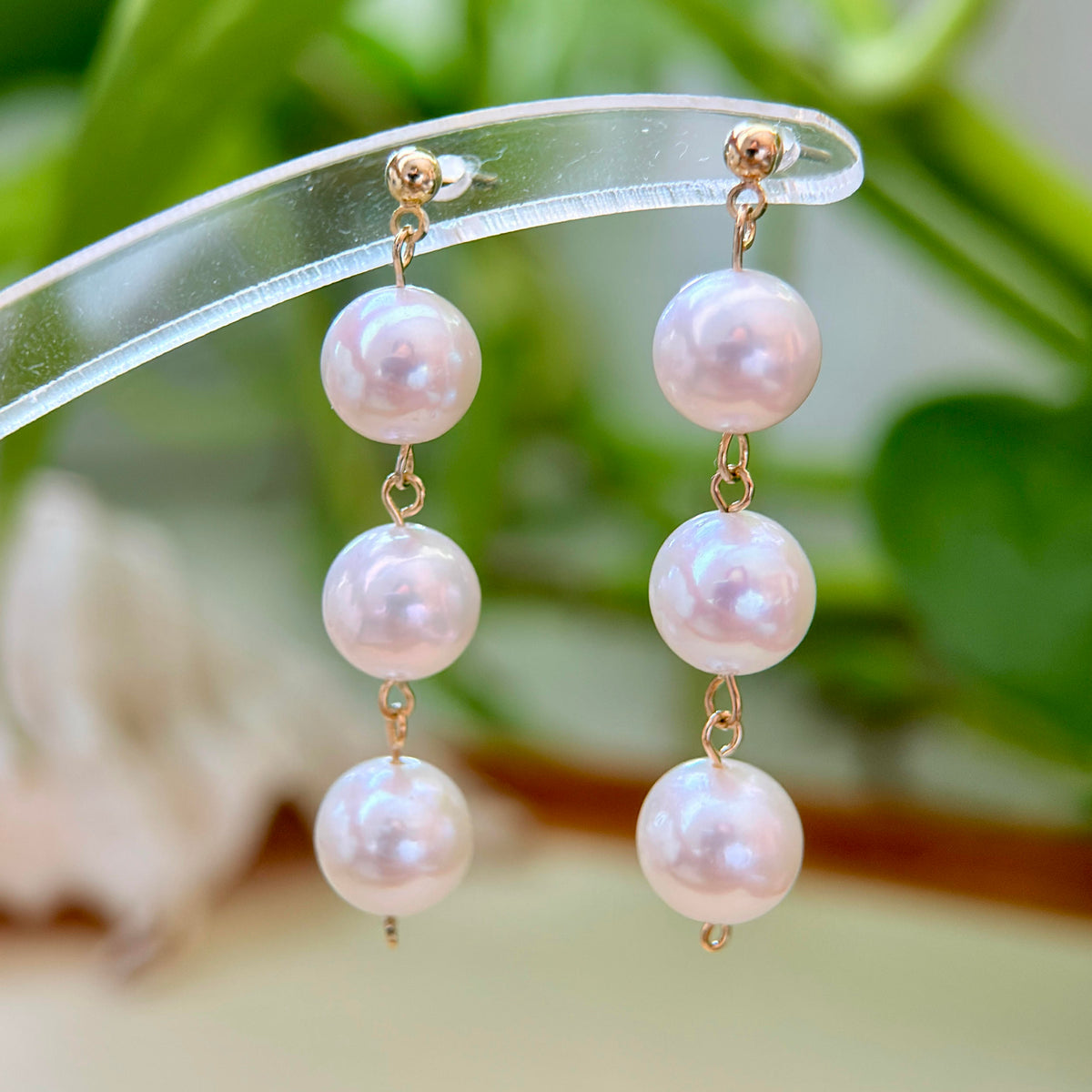 Triple White Freshwater Pearl Drop Earrings – Pink Halo