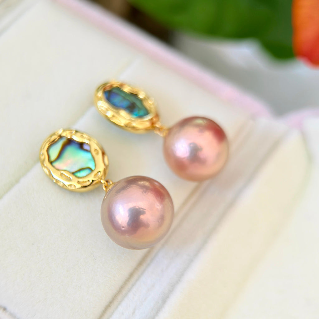 12.7mm Reddish-Brown Pearl Drop Earrings – Green Aurora Halo