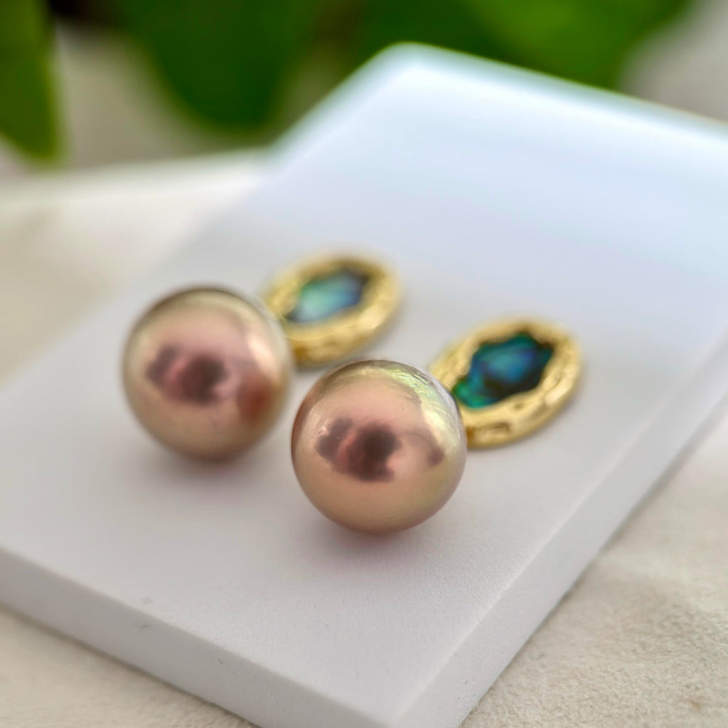 12.7mm Reddish-Brown Pearl Drop Earrings – Green Aurora Halo