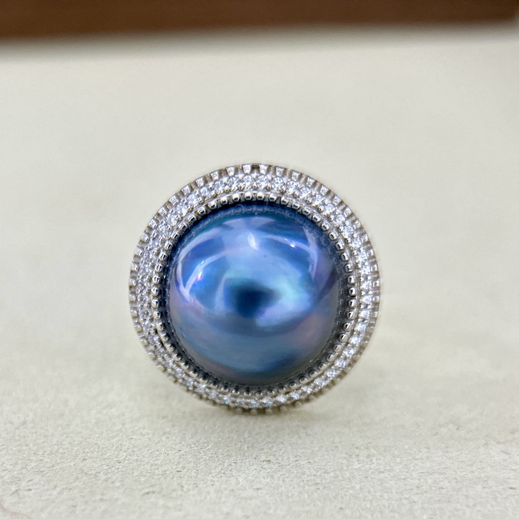 14.5mm Blue Purple Seawater Pearl Ring
