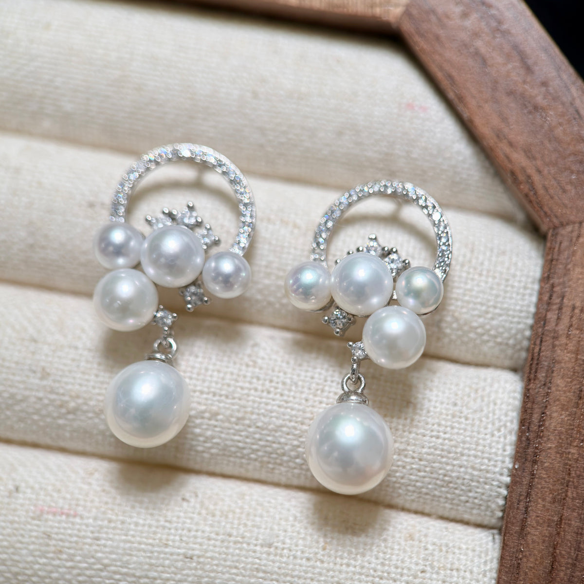 Sparkling Multi-Pearl Cluster Drop Earrings