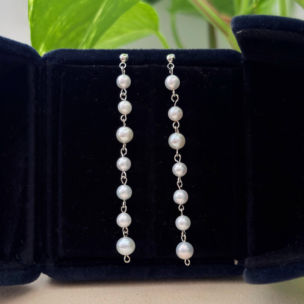 Long White Freshwater Pearl Dangle Earrings – Blue Halo